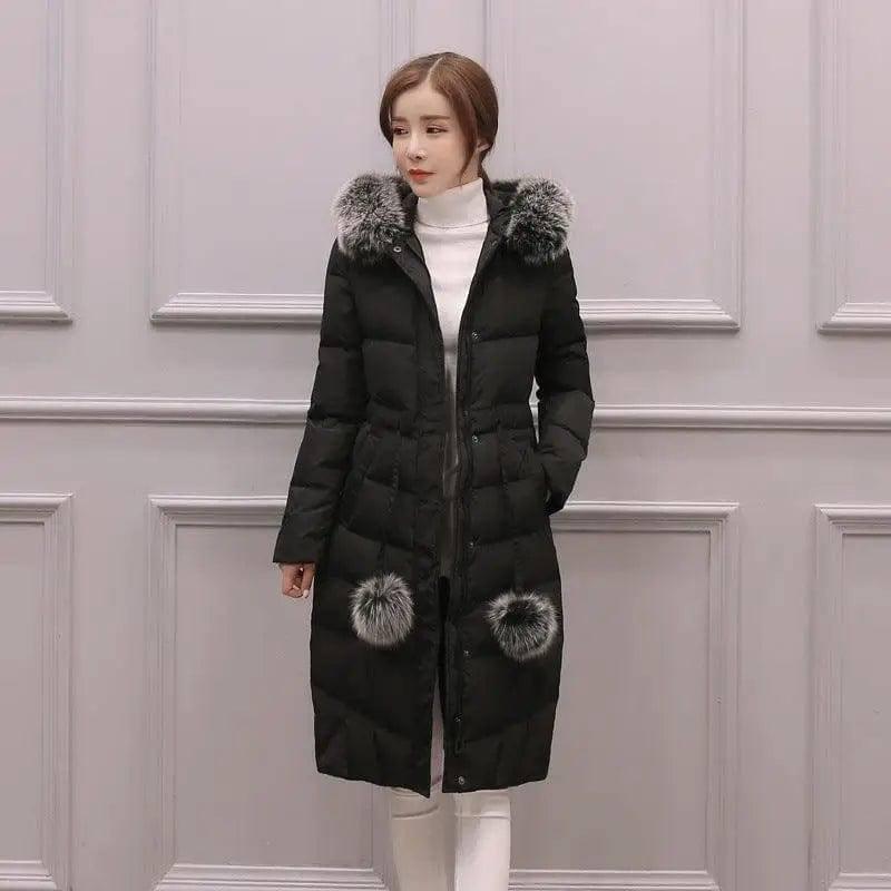 Korean down cotton-padded overcoat for women over the knee-black-7