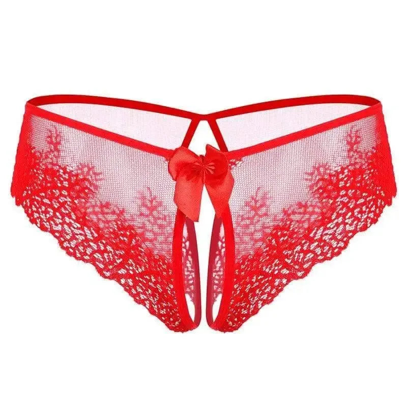 Lace Bow Non-take-off Thong Lingerie-Red-3