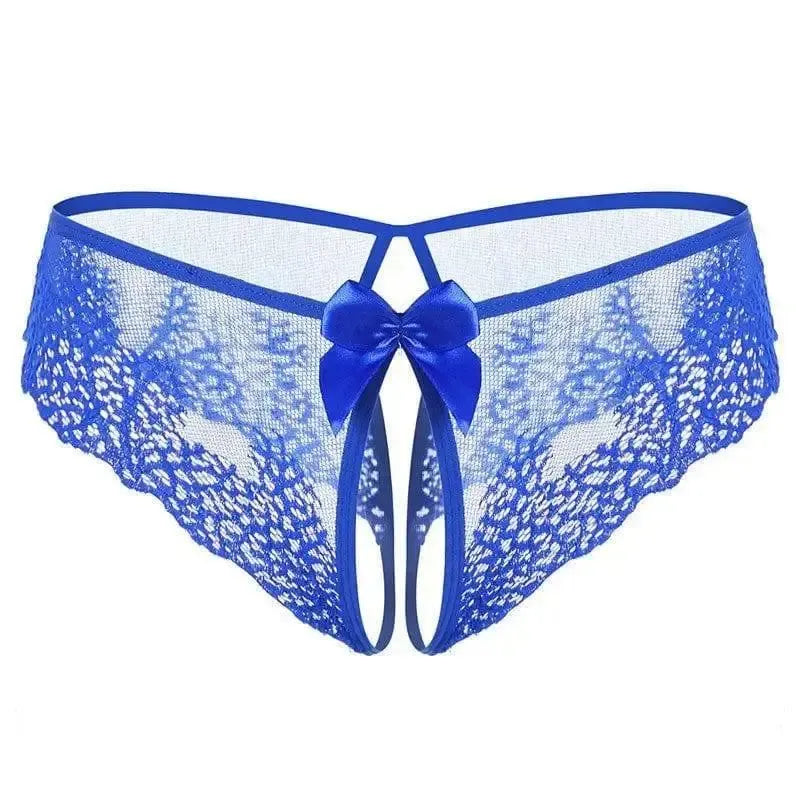 Lace Bow Non-take-off Thong Lingerie-Blue-6