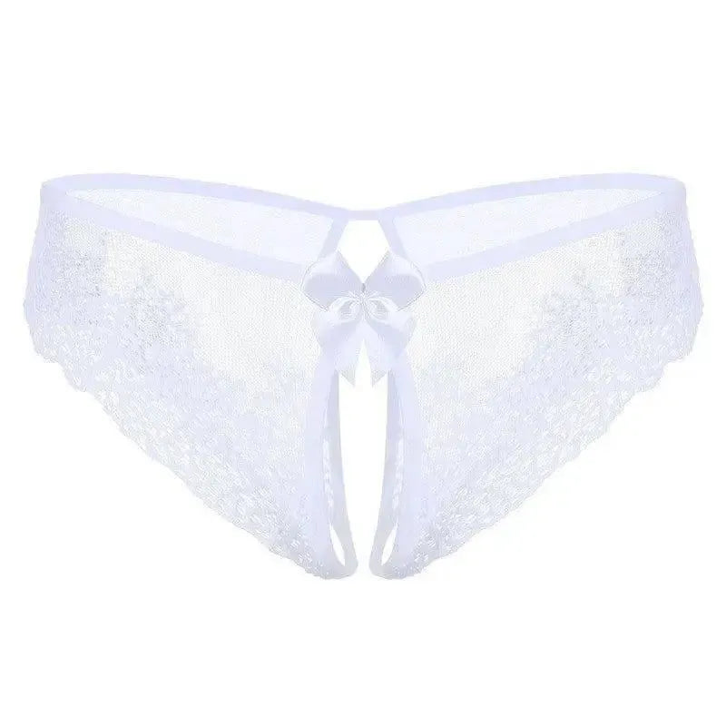 Lace Bow Non-take-off Thong Lingerie-White-7