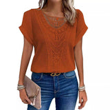 Lace Patchwork Short-sleeved T-shirt Women's Clothing-4