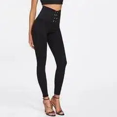 Lace Up Leggings-Black-1