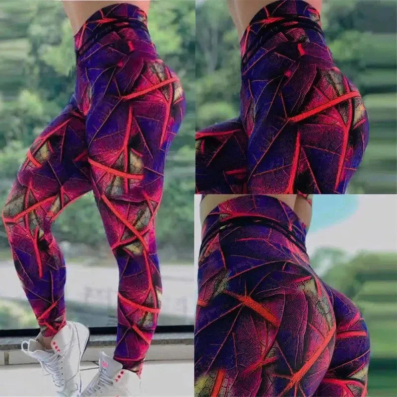 Leaf print fitness yoga pants-1