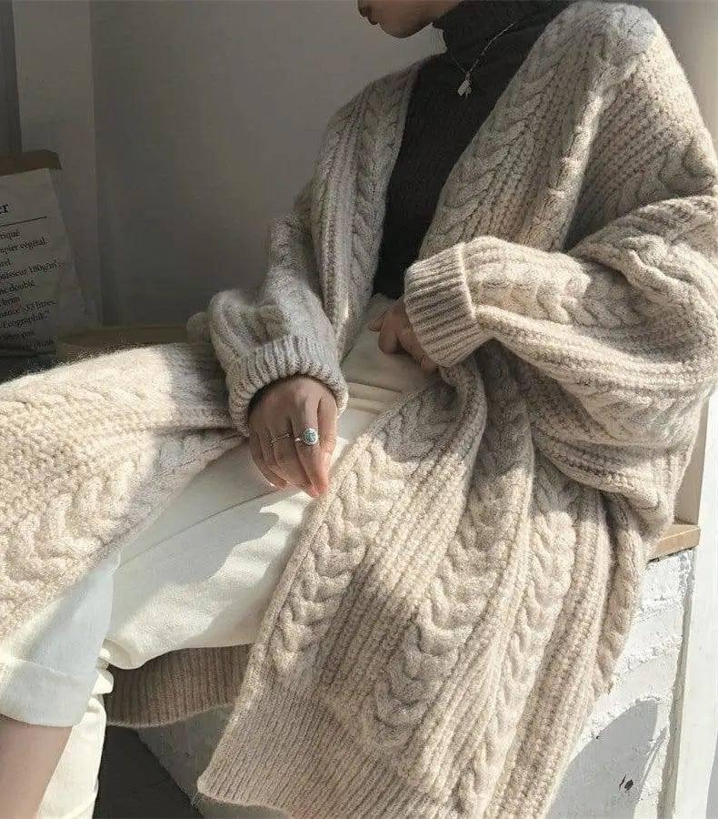 LOVEMI - Long-sleeved Sweater Loose-fitting Knit Cardigan Jacket