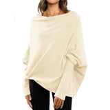 Loose Bat Sleeve Sweater Tops Simple Casual Fashion Versatile Solid Color Round Neck Sweater For Women-Apricot-6