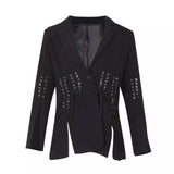 Women's Tailored Blazer with Grommet Accents-Black-2