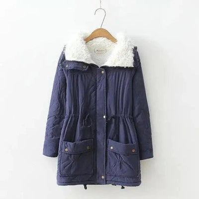 Candy-colored waist-strap cotton coat-Navy-10