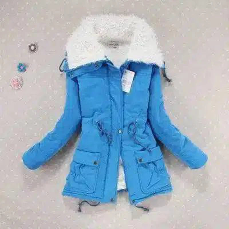 Candy-colored waist-strap cotton coat-Lake blue-4