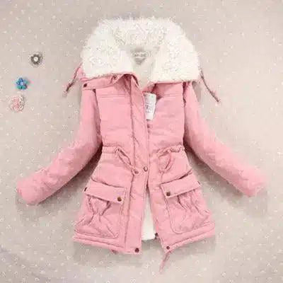 Candy-colored waist-strap cotton coat-Pink-5