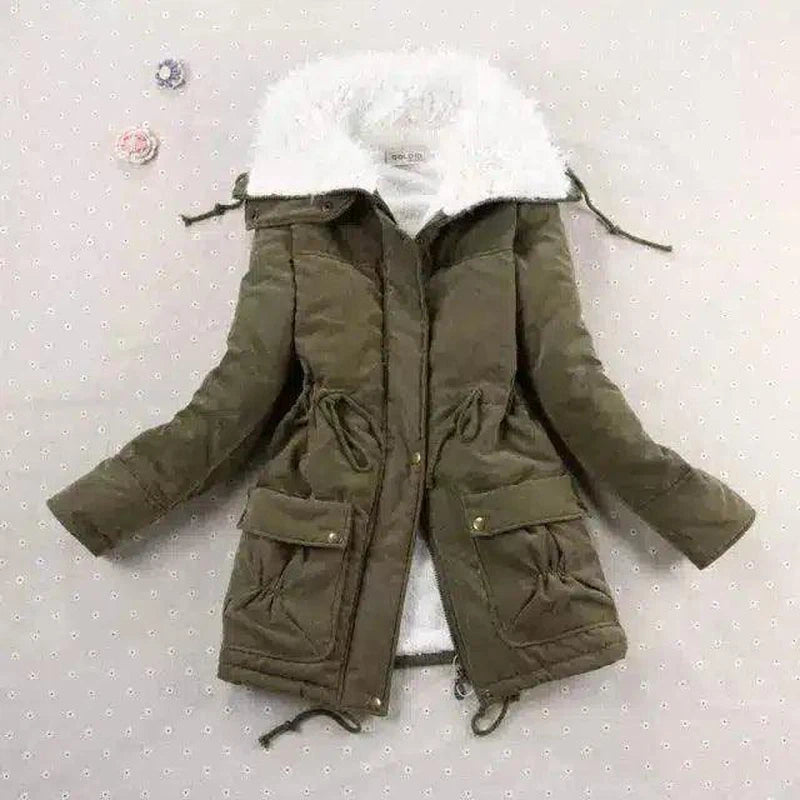 Candy-colored waist-strap cotton coat-Army Green-6