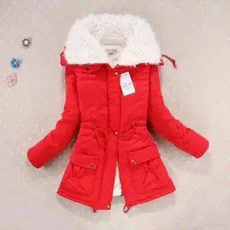 Candy-colored waist-strap cotton coat-Red-8