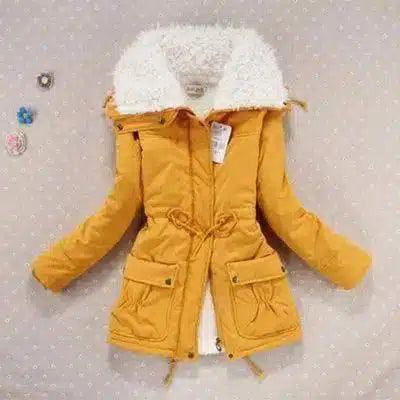 Candy-colored waist-strap cotton coat-Yellow-9