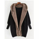 Color Matching Hooded Loose Cardigan Jacket-Black-1