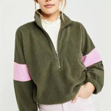 Women's Casual Fleece Zip-Up Hoodie-Army Green-3