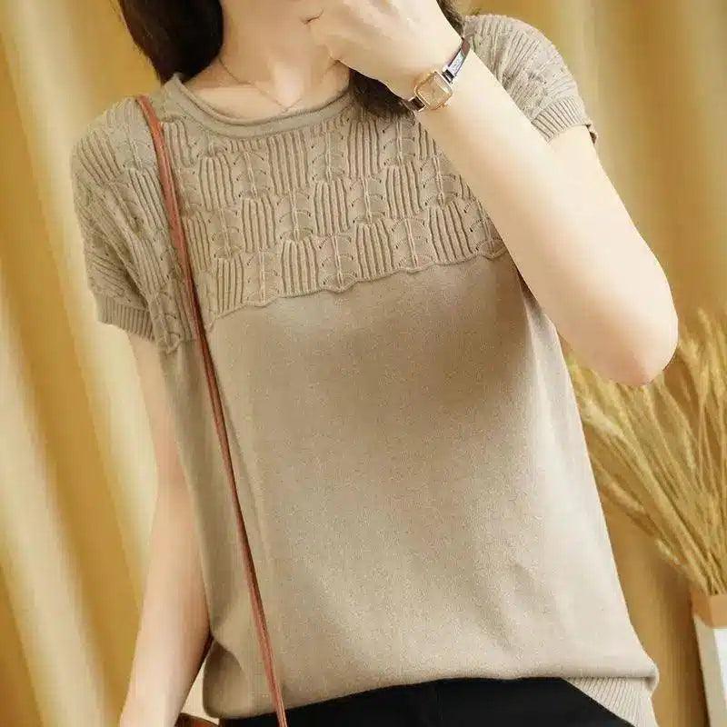 LOVEMI - Lovemi - Cotton And Linen Fashion Short-sleeved Sweater