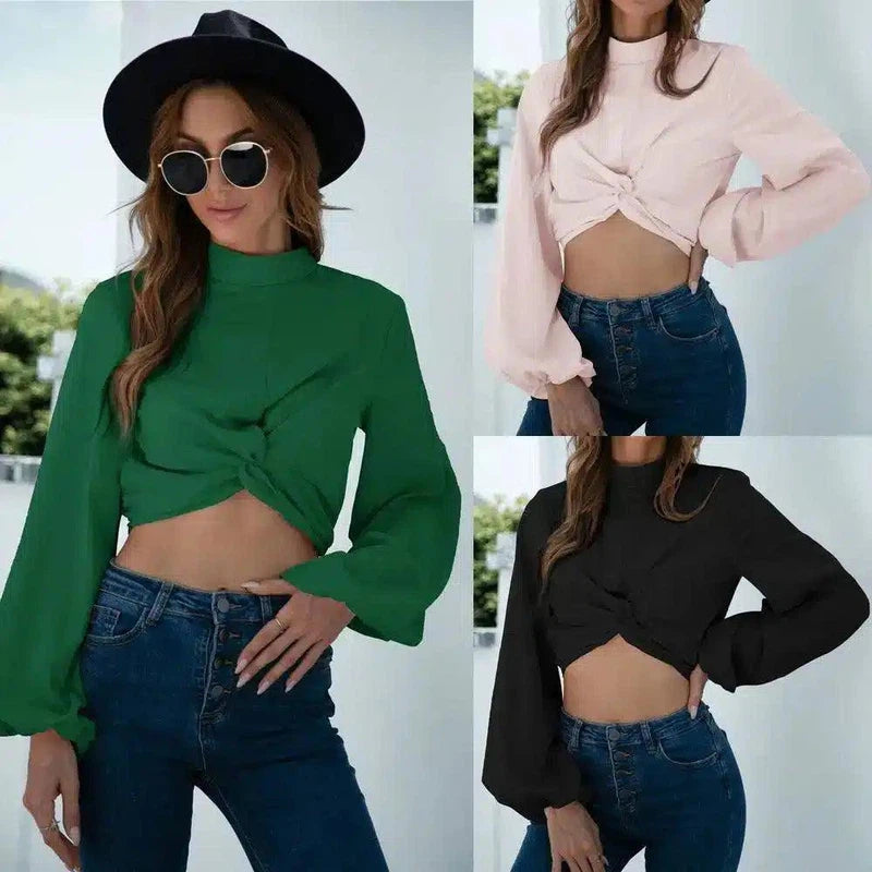 LOVEMI - Lovemi - Design Twisted Lantern Sleeve Crop Top