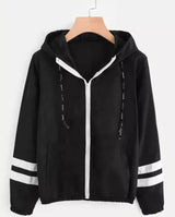 LOVEMI - Lovemi - Double Stripe Panelled Long-sleeved Hooded Jacket