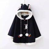 LOVEMI - Lovemi - Embroidered Hooded Rabbit Ears Fur Ball And Fleece