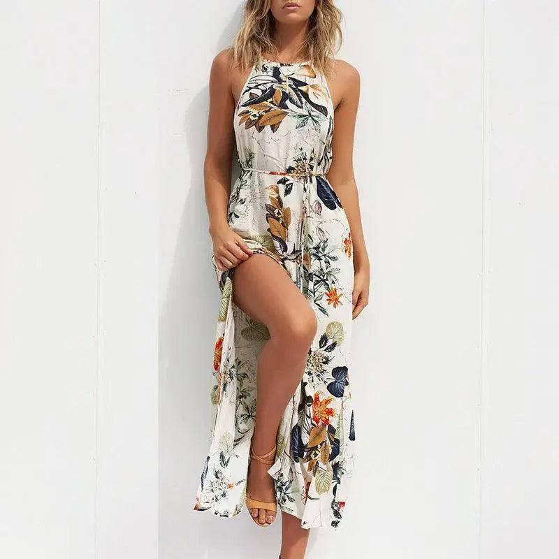 European and American sling cotton printed long beach dress-1