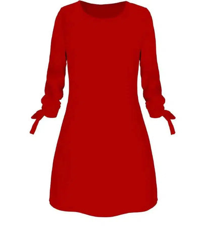 European and American solid color dress casual O-neck dress-Red-24