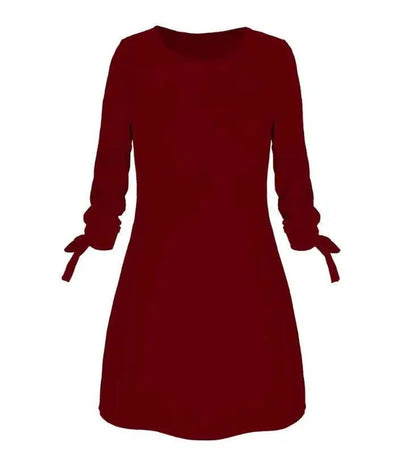 European and American solid color dress casual O-neck dress-Winered-28