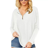 Women's Long Sleeve Zippered Casual Top-White-1