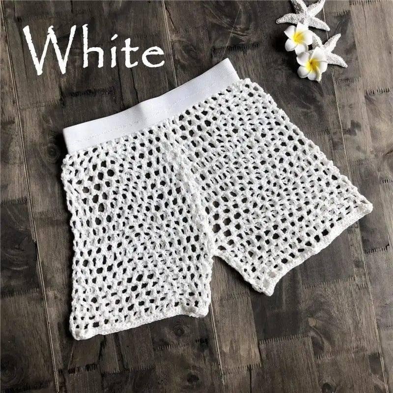 Fishing net hand hook cotton shorts-White-13