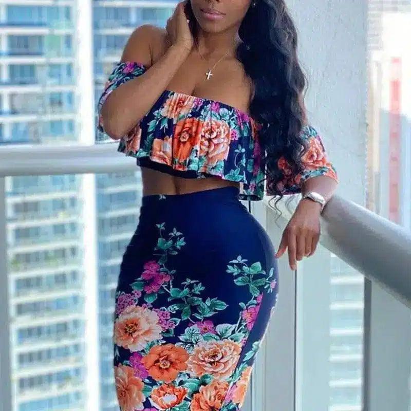 LOVEMI - Lovemi - Floral Print Tube Top Skirt Suit