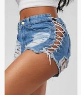 GOTHIC RIPPED MINI JEAN SHORTS-Lightblue-10