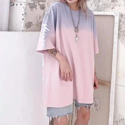 Oversized Gradient T-Shirt Dress for Women-1