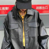 Harajuku couple motorcycle leather jacket-Black-2