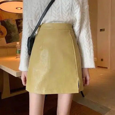 HOT Fashion Women Shiny Leather Skirts Female Solid Bodycon-5