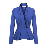 Women's Lace Trim Blazer Jacket-Navy Blue-2