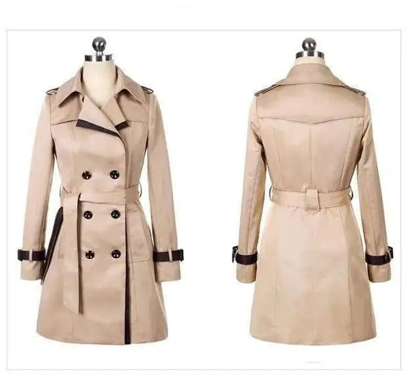 Ladies Autumn Trench Coat For Women Winter Long Coats-Khaki-3