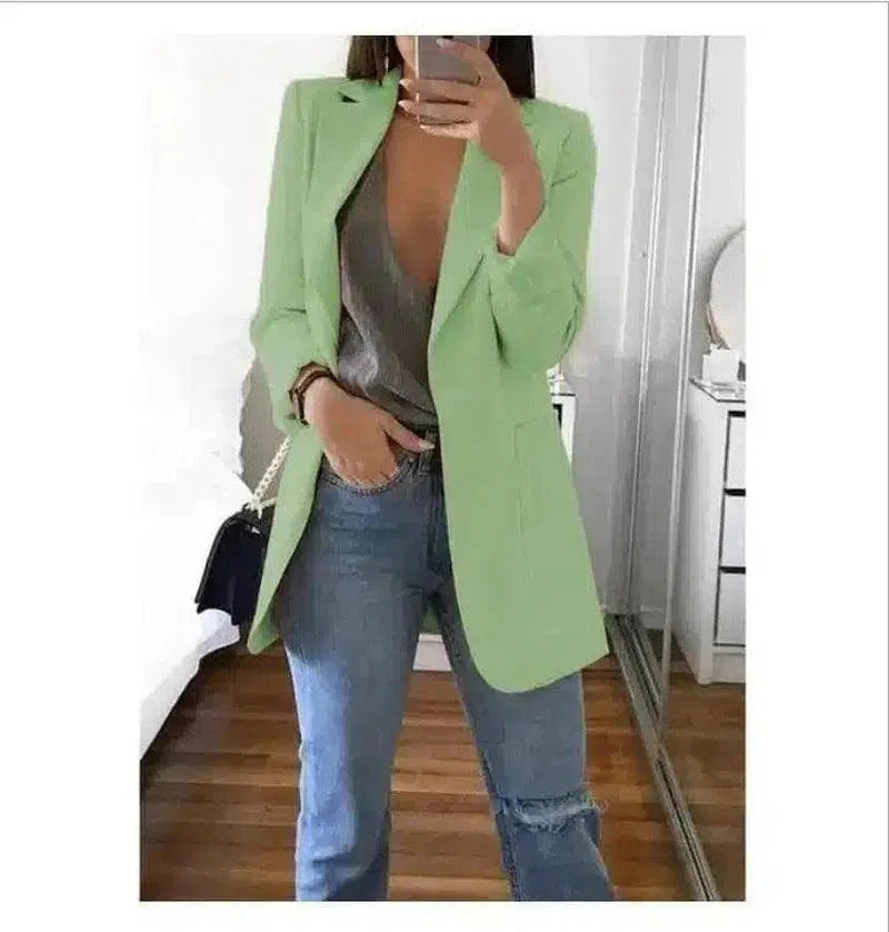 Chic Blazer and Jeans Ensemble for Women-Green-4