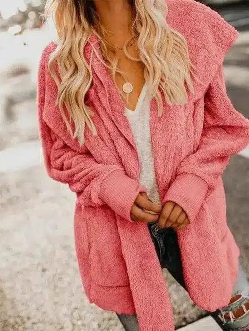 Long Sleeve Sweet Pockets Teddy Bear Coats-Pink-5