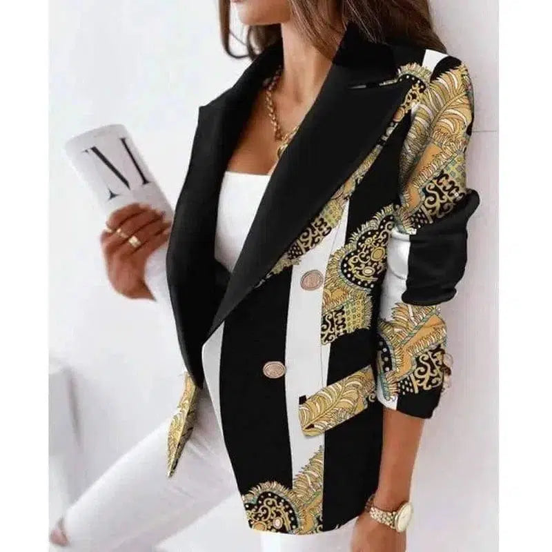 Long-Sleeved Double-Breasted Fashion Print Suit-12color-8