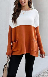 LOVEMI - Lovemi - Loose Knit Long Sleeve Sweater Color Blocking