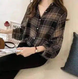 Women's Plaid Button-Down Casual Shirt-1