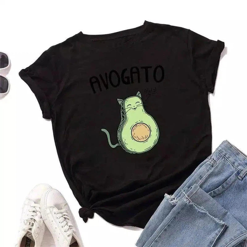 Cat Avocado Pun Graphic Tee for Casual Wear-1style-2