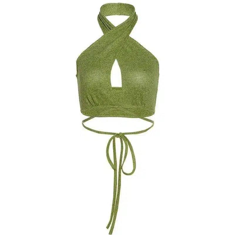 LOVEMI - Lovemi - Matcha Green Sexy Hollow Halter Sling