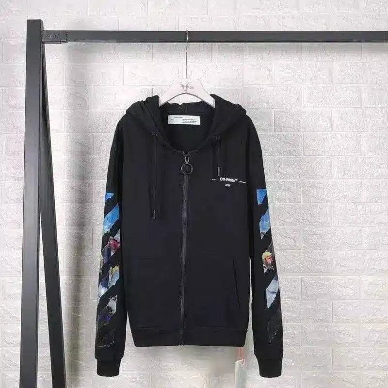 Oil painting zipper sweater arrow hoodie-Black-3