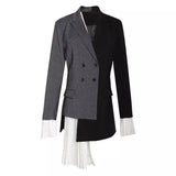 Double-Breasted Blazer with Fringe Detail-Black ash-1