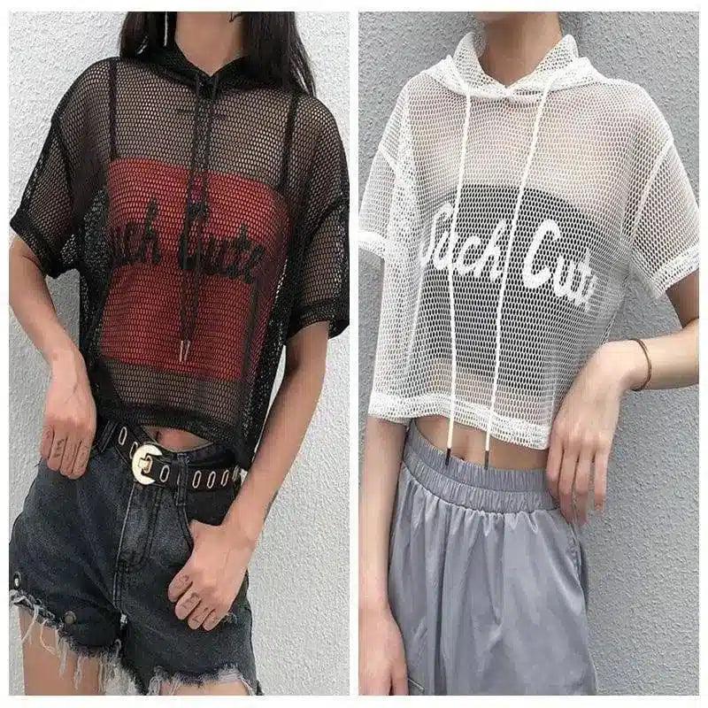 LOVEMI - Lovemi - Perspective sexy loose mesh short sleeve t blouse