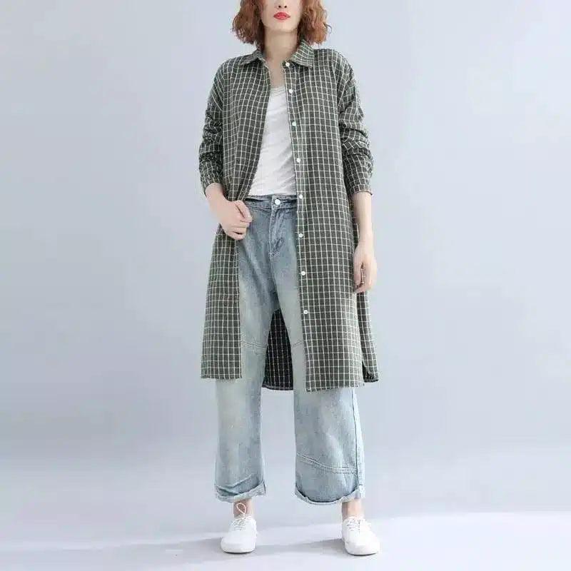 LOVEMI - Lovemi - Plaid Brushed Loose And Slim Long-sleeved Shirt