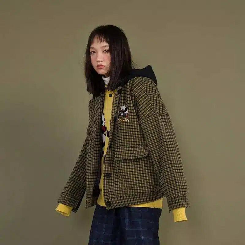 LOVEMI - Lovemi - Plaid Cute Embroidery Japanese College Coat