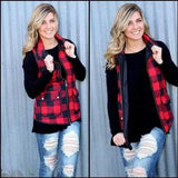 Warm Plaid Zippered Women's Vest-Red-1