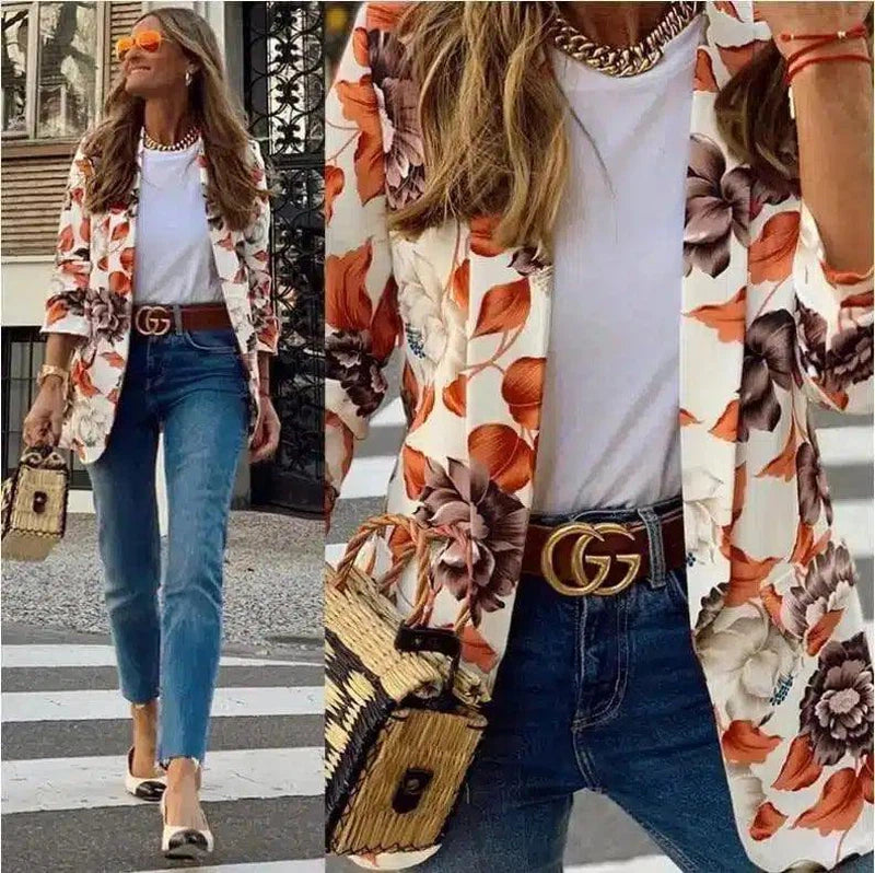 Printed Ladies Casual Small Suit Jacket Trendy Women-1