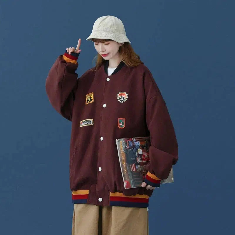 LOVEMI - Lovemi - Retro Hong Kong Style Baseball Uniform Women Loose