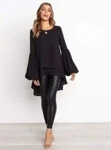 LOVEMI - Lovemi - Round Neck Lantern Sleeve Irregular Ladies Top